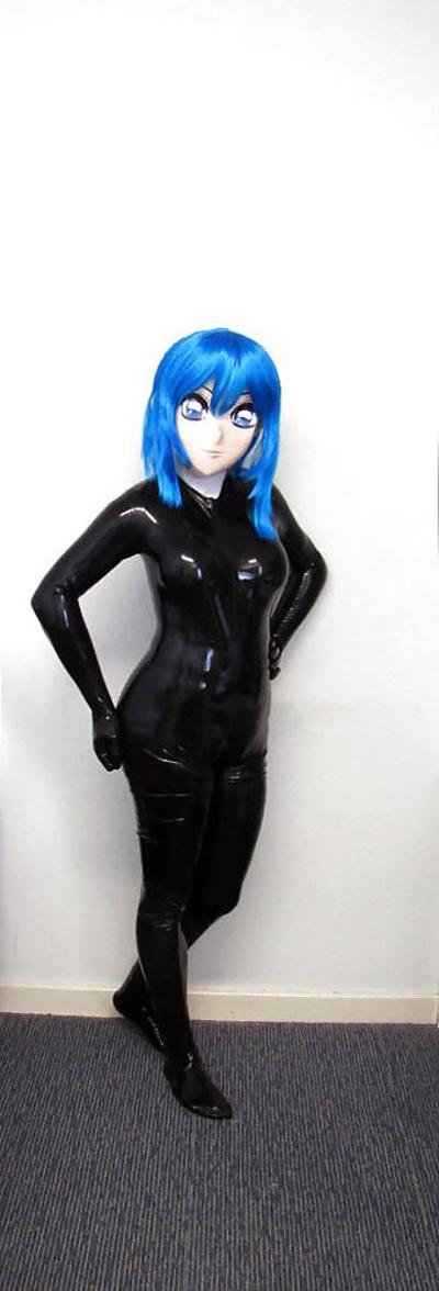 14P Kigurumi latex und blaue haare