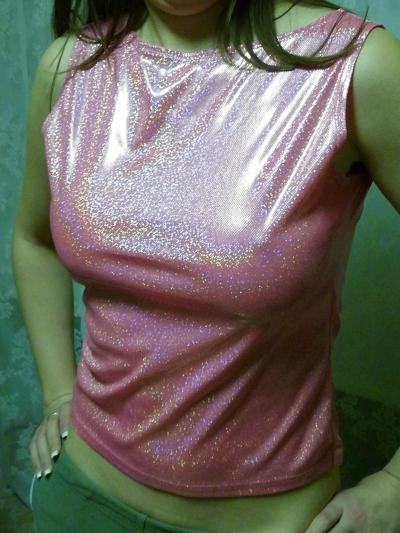 6P Haut hologramme brillant en satin de soie rose Wifes
