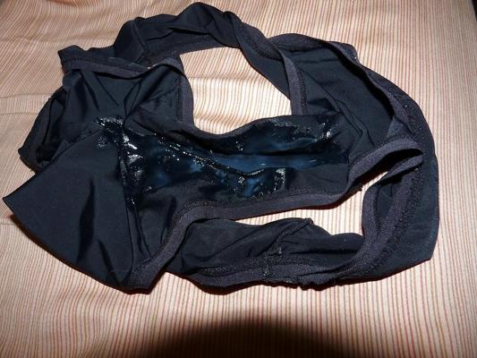 5P My wad on black satin panties