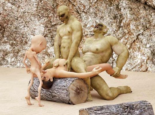 14P 3D große grüne Monster und Zwerge ficken erotisches Mädchen