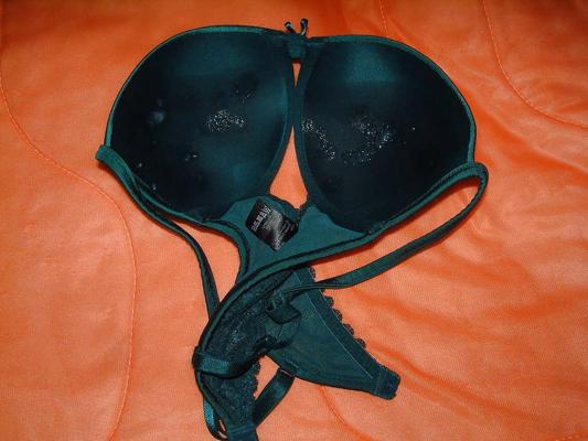 19P Green Satin Bra Cum 1