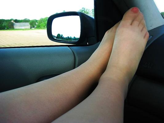6P Wife pantyhose feet car