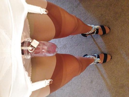 25P Chastity and support stocking slave