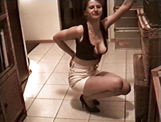 12P SAG - Wife's Boobs Downblouse Black Zip Bustier & Skirt 22