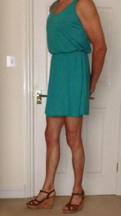 4P New green dress and sexy legs and shoes