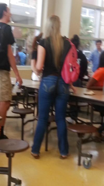 20P Candid Blonde Teen Ass in Tight Flare Jeans
