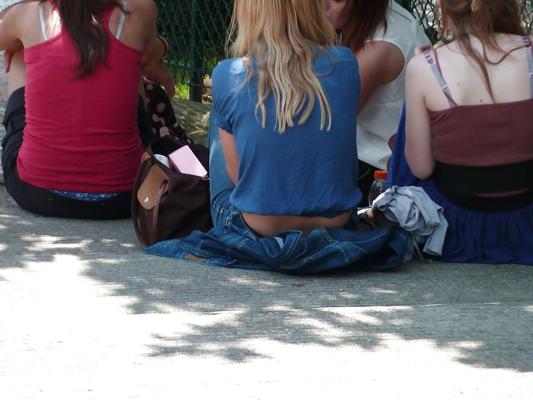 11P Teens in park - Visible thong and pantie