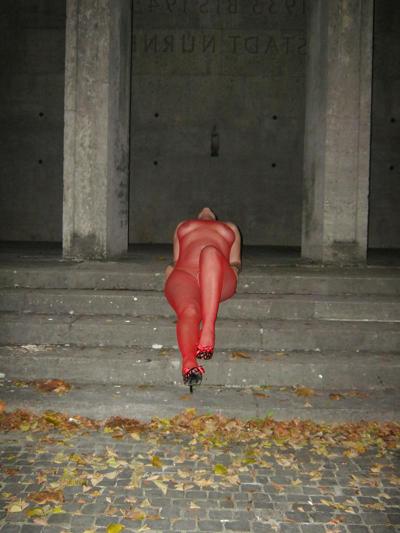 8P Red bodystocking - catsuit outdoor again