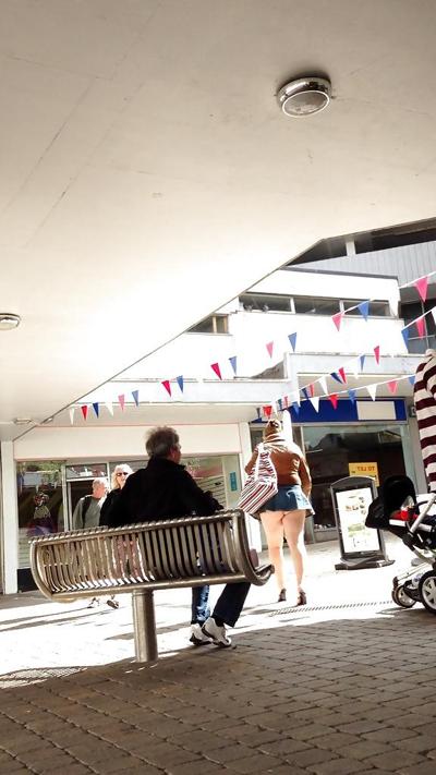 9P Chubby slut in pleated mini skirt
