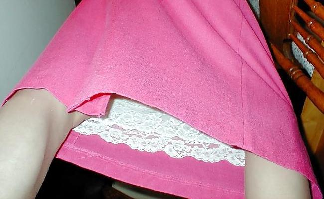 10P Upskirt - Pink Skirt & White Slips