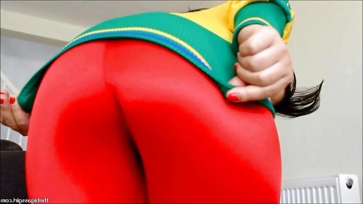 25P BIG ASS SHINY RED SPANDEX LEGGINGS TIED UP BOOTY