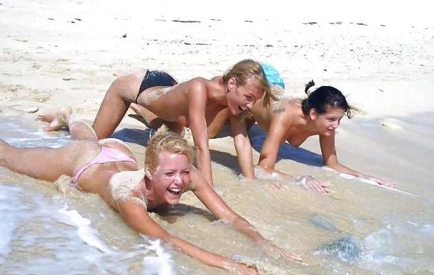 12P Three girls have fun on the beach - N. C. 