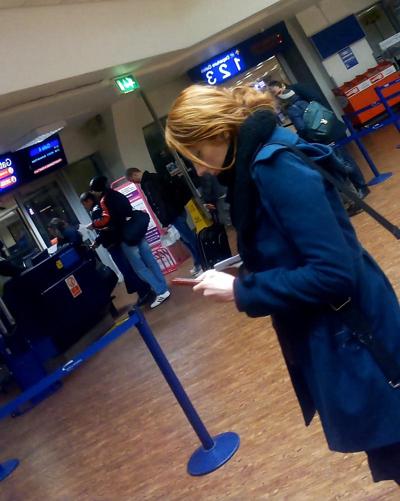 16P Airport girl 2- long legs short skirt