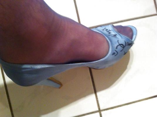 6P White and blue Stockings in High Heels