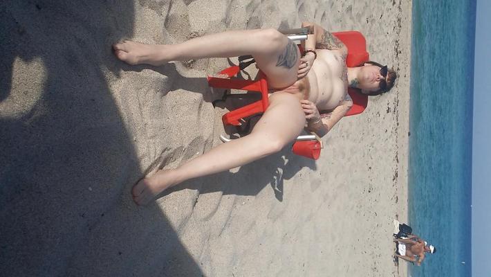 5P Tattooed hairy slut at Haulover  beach Florida