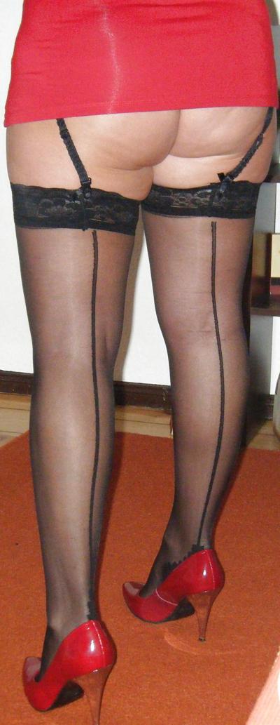 6P Sexy Legs in Black Stockings and Red Heels