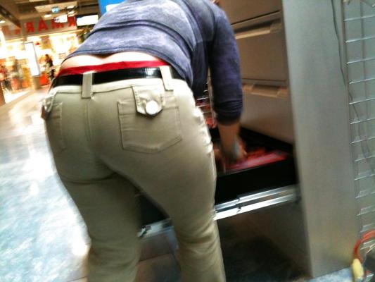 21P Candid red thong big ass in tight jeans