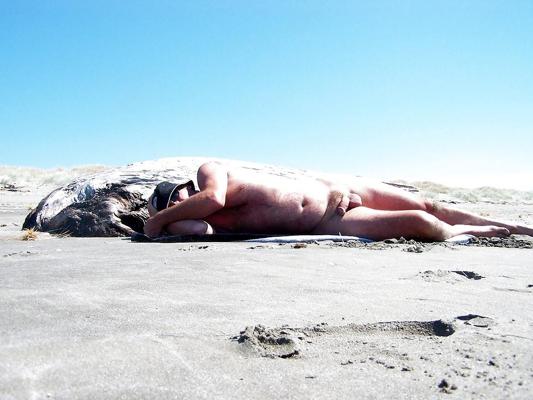 8P I'm naked at the beach again.