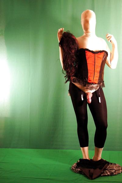 4P Transvestite in Zentai and Skirt