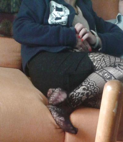 4P My sister in law's feet with fishnet tights ..