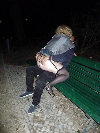 5P Park bench fuck stockings heels suspenders wife