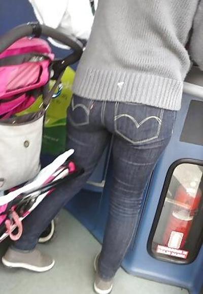 12P Tight Levi's Jeans Candid on bus