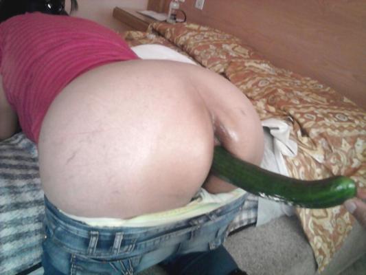 10P Playing with a big cucumber