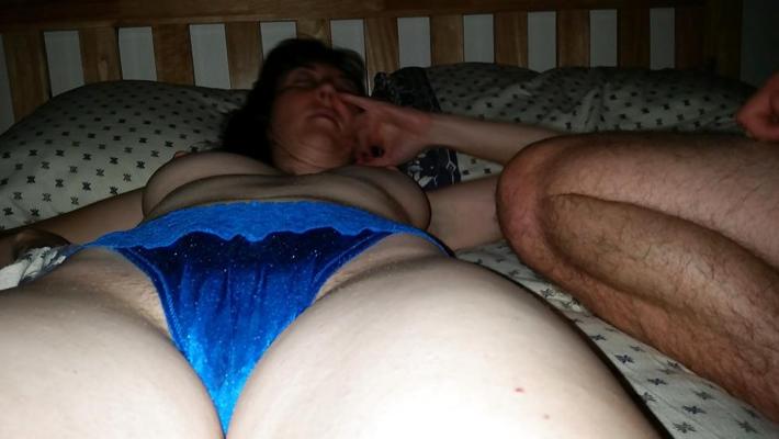 7P My wife in blue thong panties.