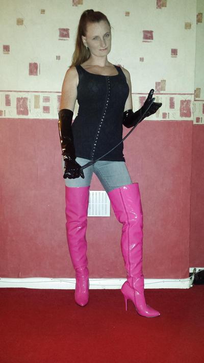4P Mistress in pink thigh high boots