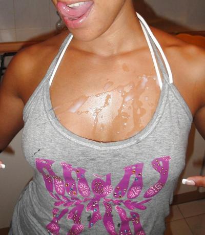 9P Amateur Girls taking cum on Cleavage wearing a shirt