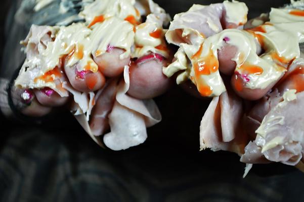 18P Hot Sause, Ham, Mayo and Toes, Messy Sandwich Feet