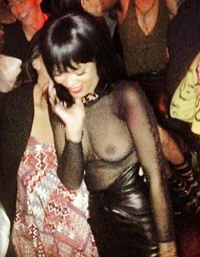 15P Rihanna: Nipples See-Through Fishnet Paris 2014 - Ameman