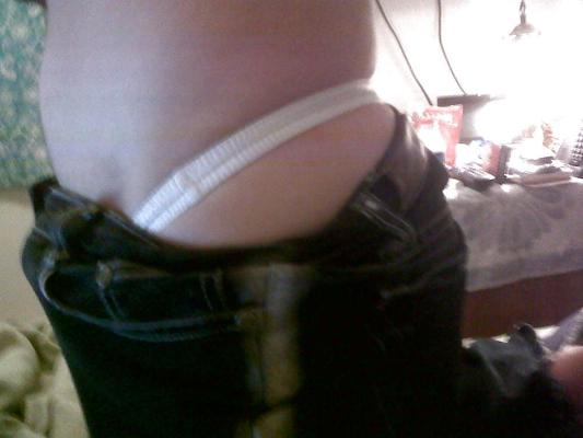 13P Tight jeans of girl and white thong latex men