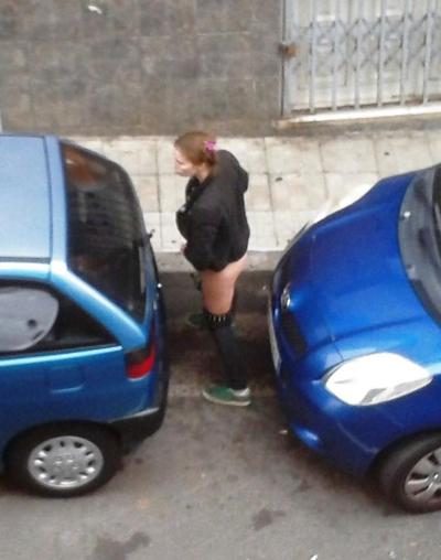 7P Young girl exhibition amateur street