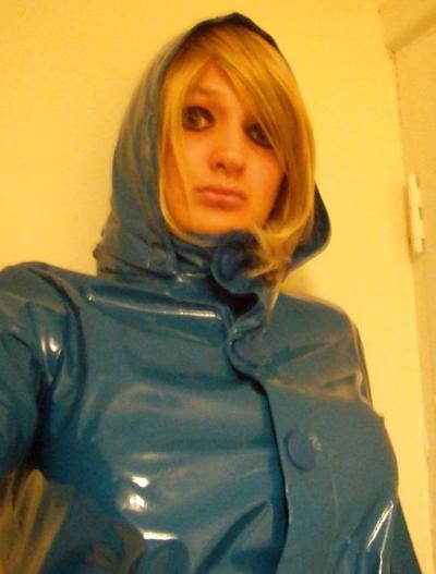 11P Blue PVC raincoat and thigh boots