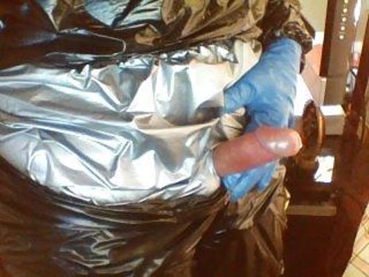 9P More pvc and rubber glove wank
