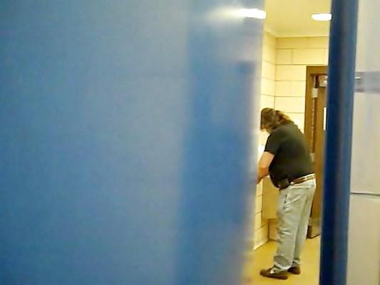 7P Two men see me in truckstop restroom