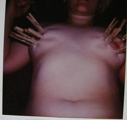 9P Clothes pins on tits and object insertions in pussy.