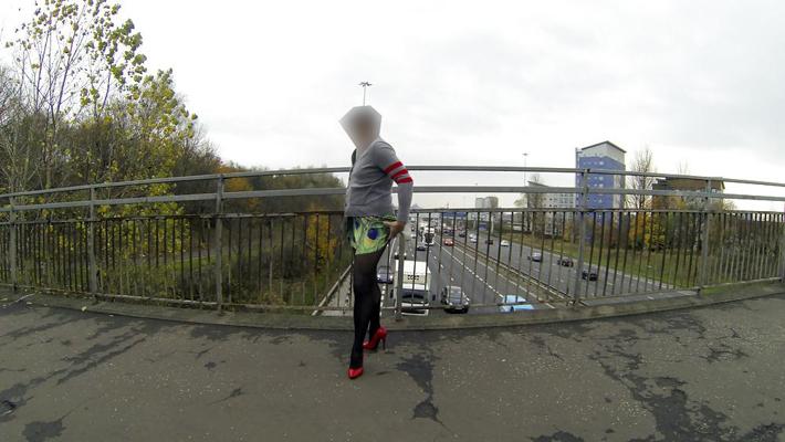 16P Public upskirt flash on bridge over traffic