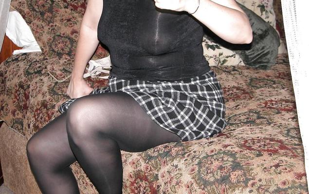 14P Saturday night fun in nylon sheer tights.