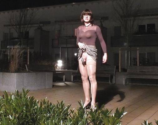 5P Nylon Pantyhose Flash with chastity Outdoor Hannover