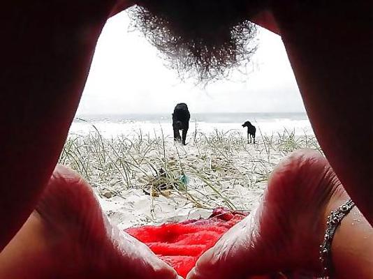 7P Hairy woman on the beach 1