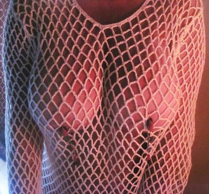 7P Nipple clamps and fishnet top