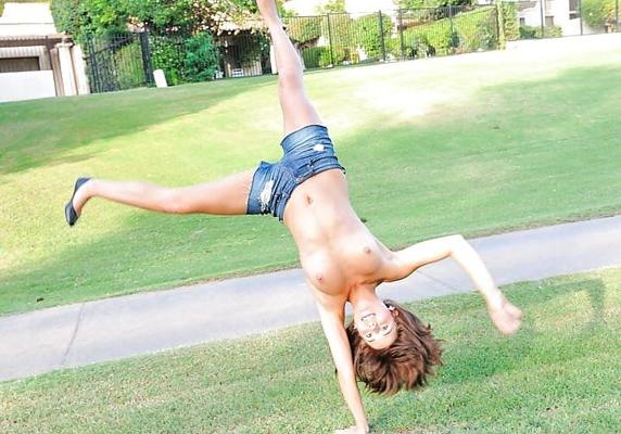 15P Teen brunette flashing in the park by Sail