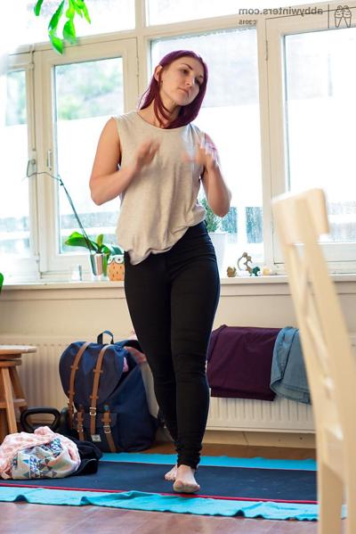 16P Curvy big ass amateur Ella C putting on some panties and leggings