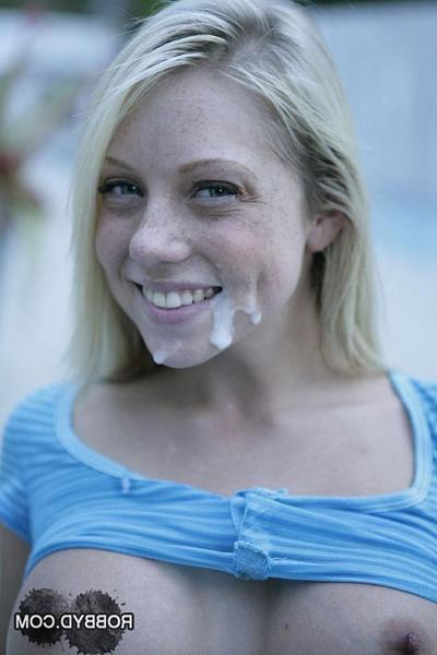 16P Busty blonde gets fucked and jizzed over her smiley face outdoor