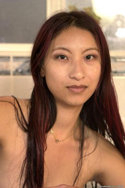 16P Slender Oriental amateur Mai wetting hairy bush and tight ass in bathtub