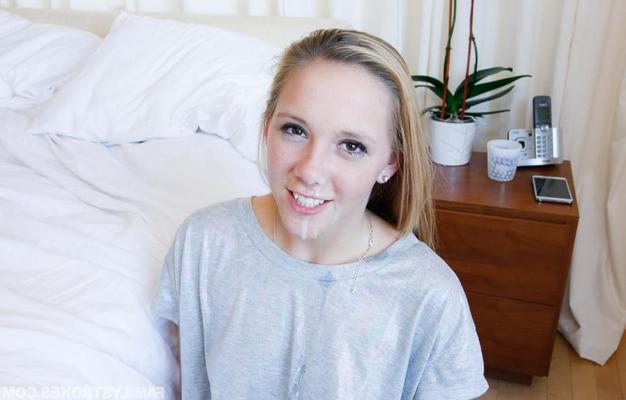15P Thin blonde teen Hollie Mack sorting cum on face after fucking massive dick