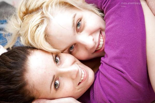16P Skinny chicks Carmina and Karlijn sucking the erect nipples on tiny tits