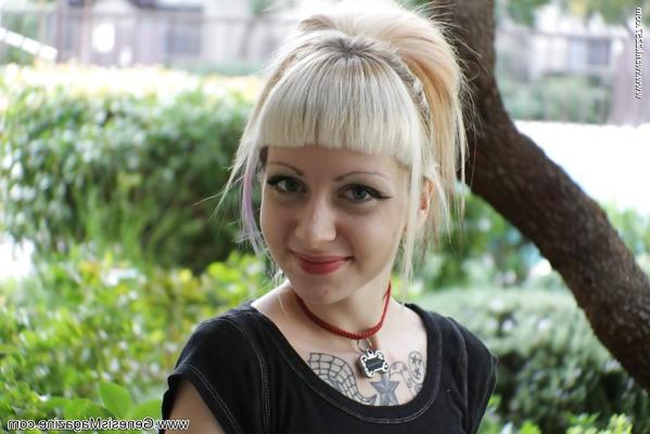 16P Tattooed blonde girl Symone posing non nude outdoors in pleated skirt